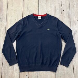 Lacoste Navy Blue Cotton V-neck Sweater Size L(5)